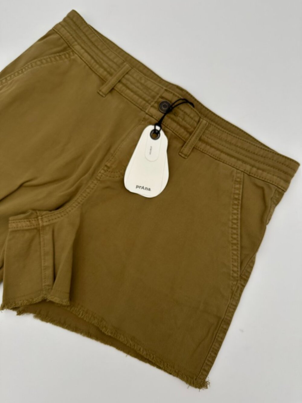 prAna Womens Mid-Rise Raw Hem 4" Inseam Stretch Sancho Short Size 14 Retro Olive